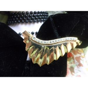 Vintage Gold-Toned Brooch, Rhinestones Small Lapel Pin / Ladies Accessory